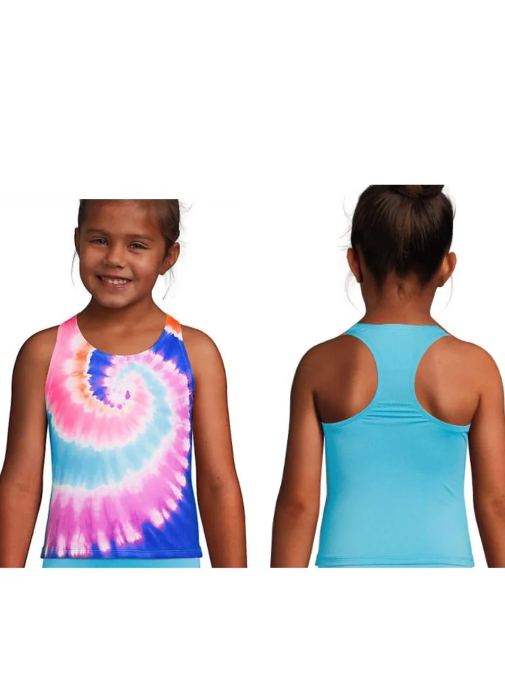 NWT Land's End Girls Rainbow Tank Swim Top Multi-Color Tie Dye SZ 4 Bathing Top